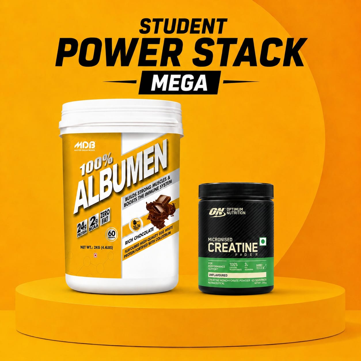Mdb 2kg whey + Optimum Nutrition unflavored 250gm creatine combo