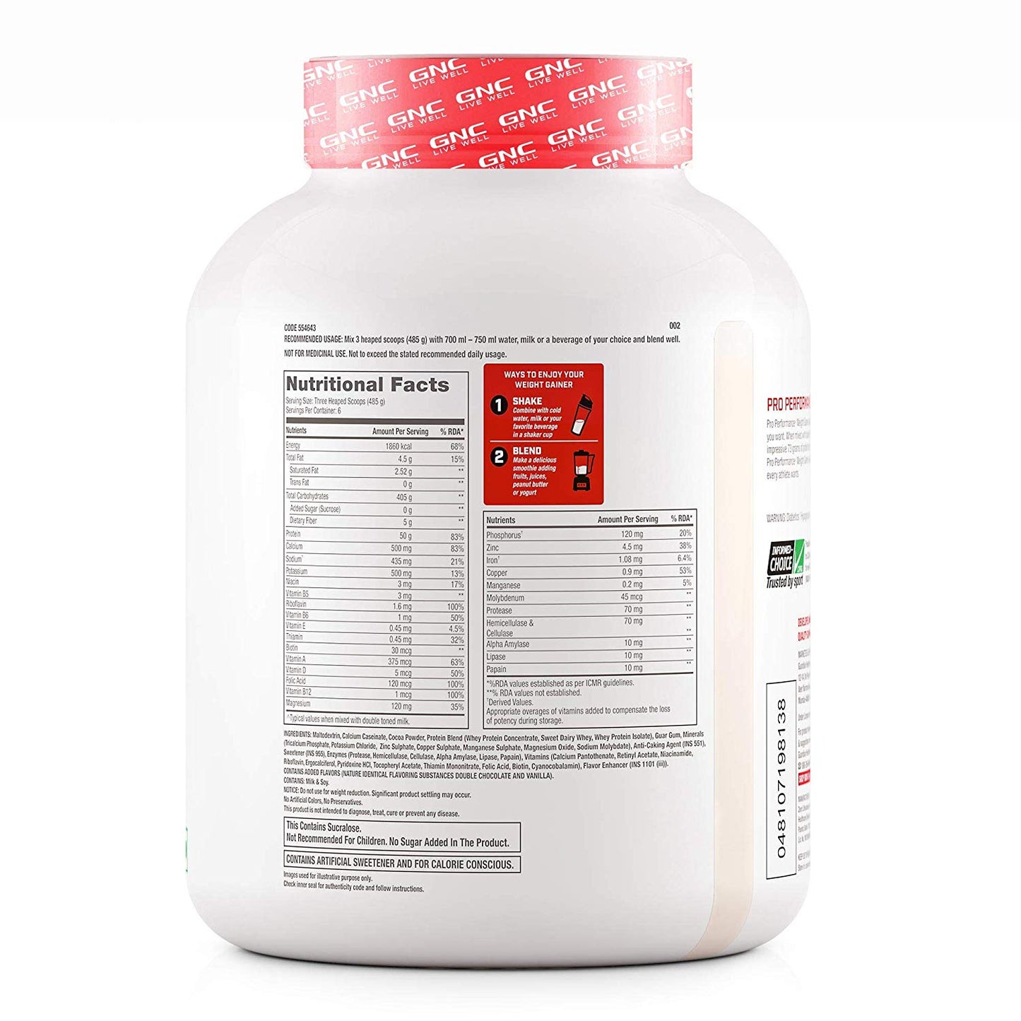 GNC Weight Gainer Powder - 3 Kg (6.6 Lb)