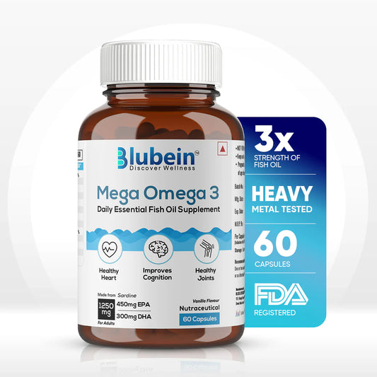 Blubein Mega Omega 3 Fish Oil 60 Capsules, Triple Strength