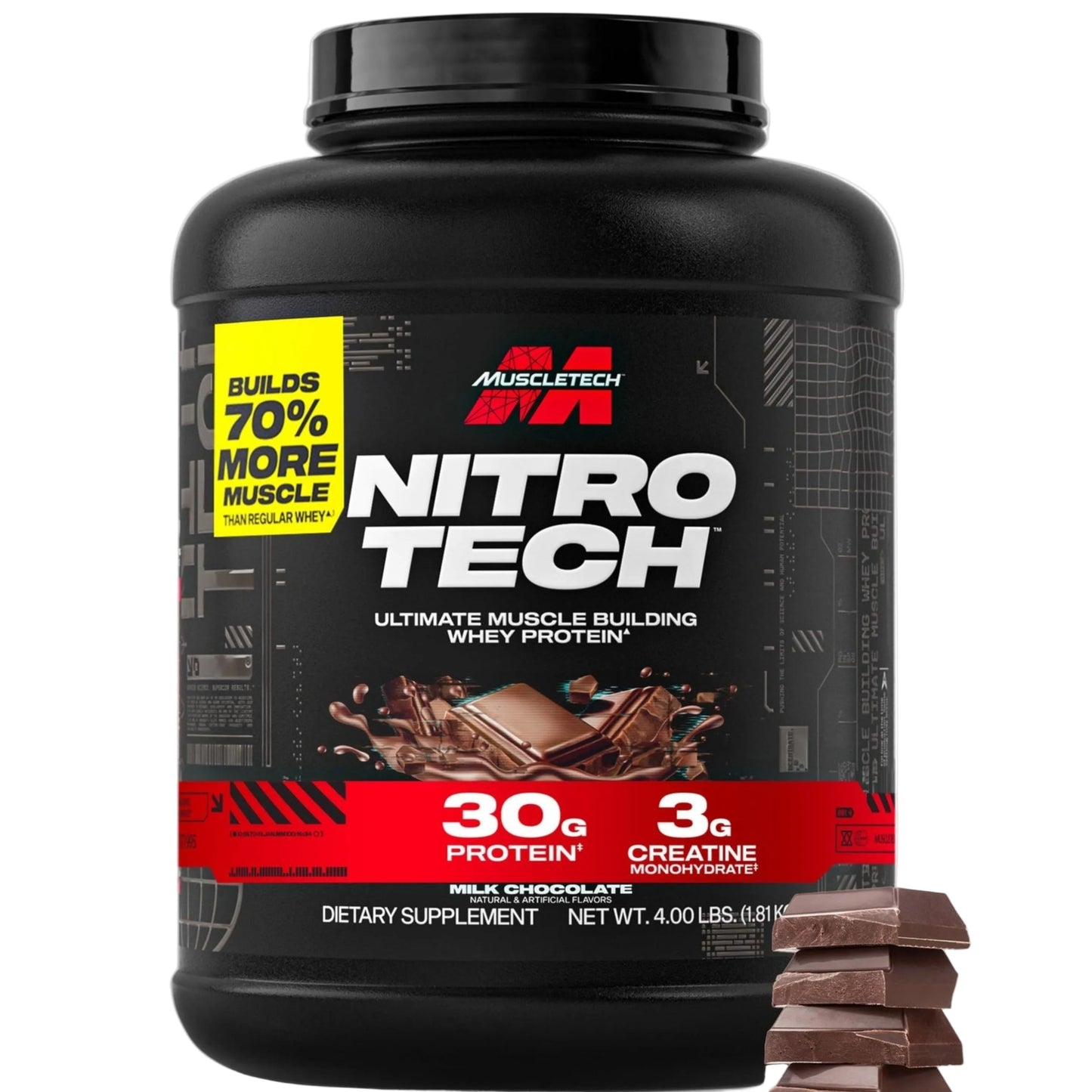 Muscletech Whey Protein 4lbs- Nitro-Tech Ultimate Muscle Building Formula (Imported)