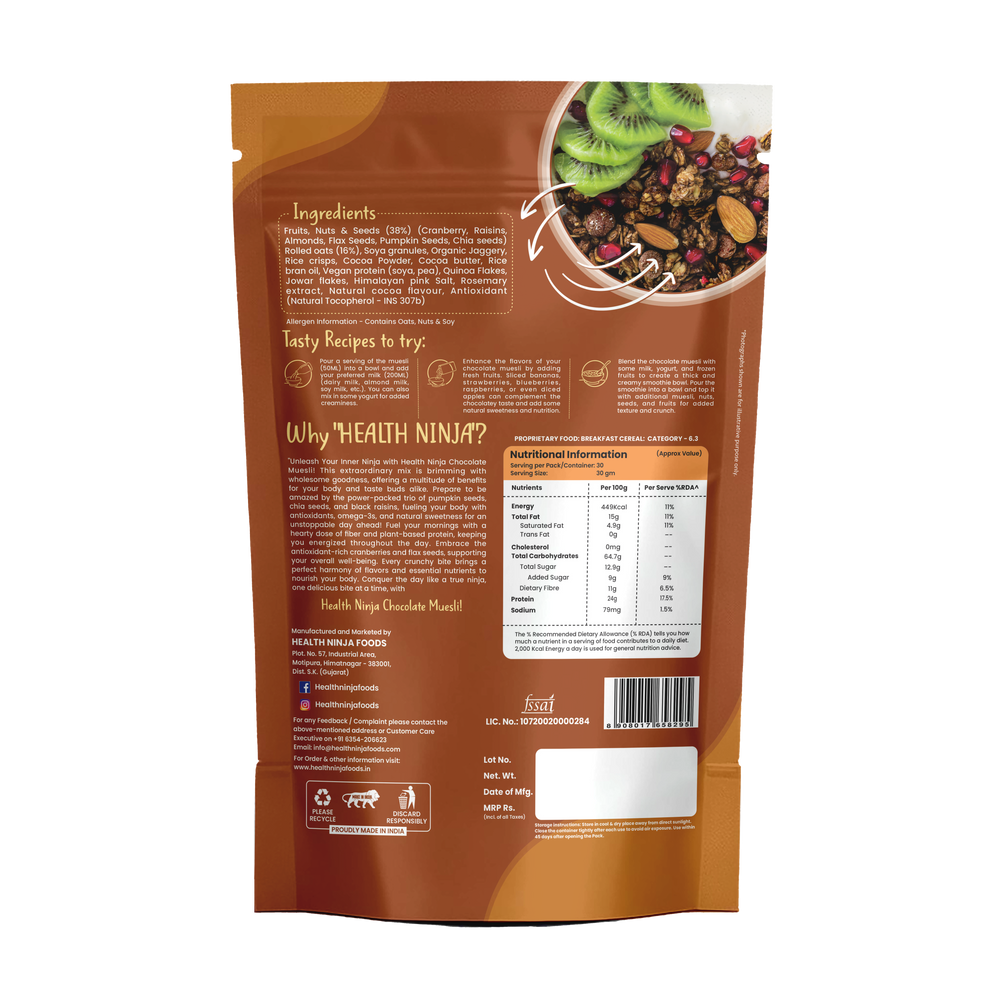 High Protein Health Ninja Dark Chocolate and Cranberry Muesli | 900 gm