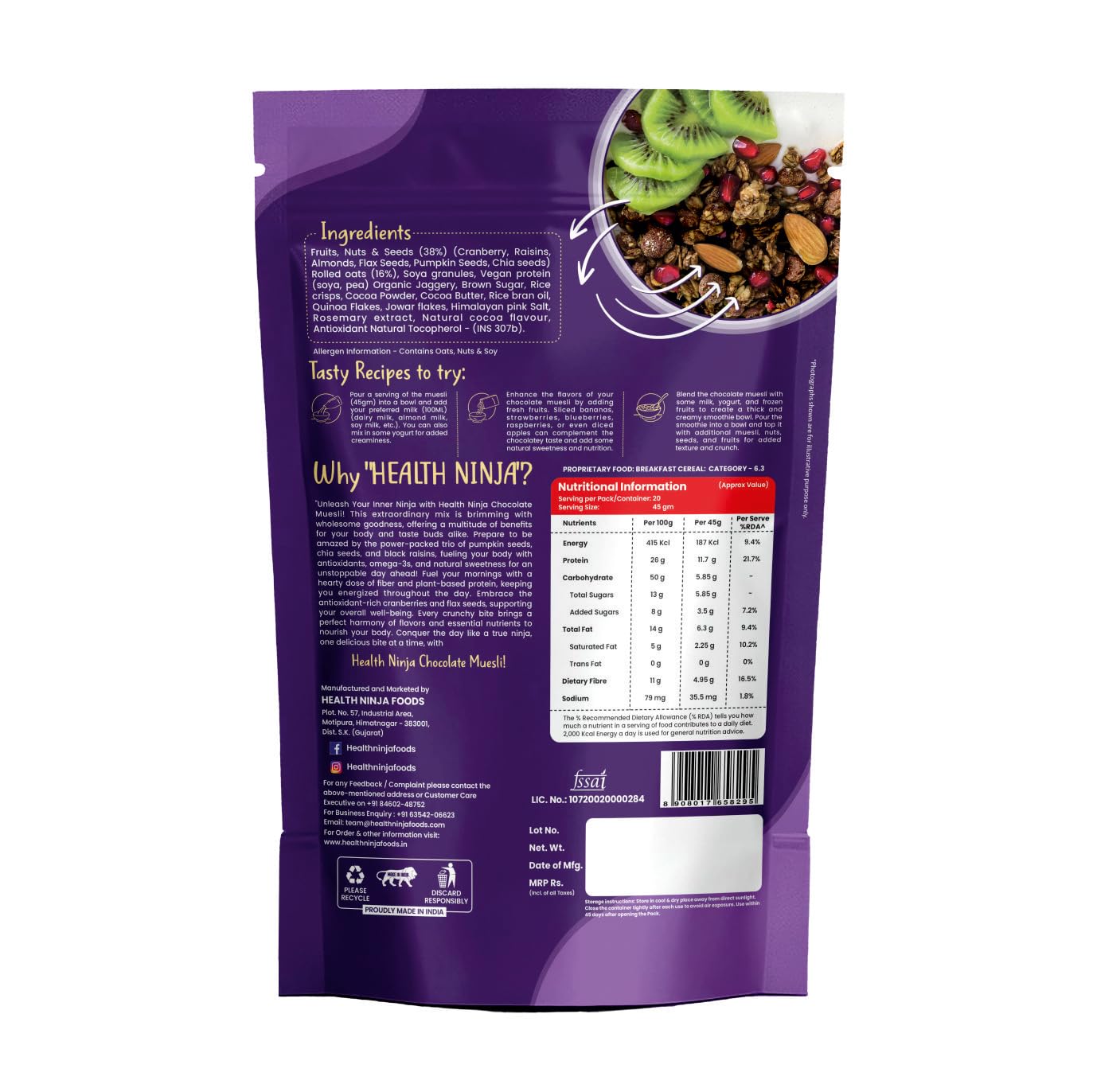 Health Ninja Dark Chocolate Muesli, 900 gms