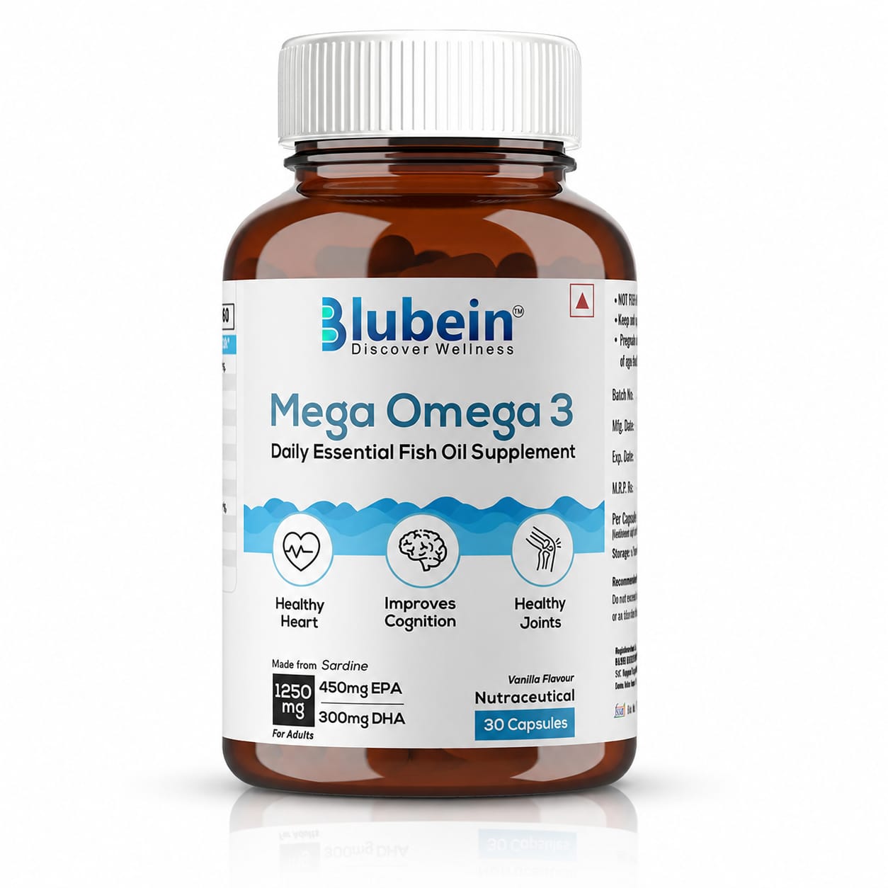 Blubein Mega Omega 3 Fish Oil 30 Capsules, Triple Strength