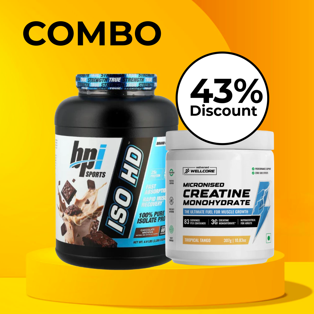 Bpi iso hd whey 2.2kg chocolate brownie( imported )& Wellcore creatine 307g flavoured