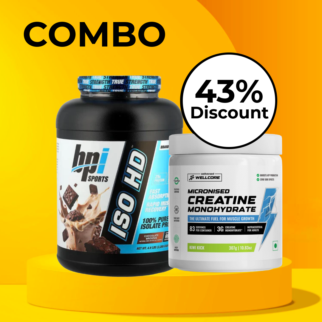 Bpi iso hd whey 2.2kg chocolate brownie( imported )& Wellcore creatine 307g flavoured