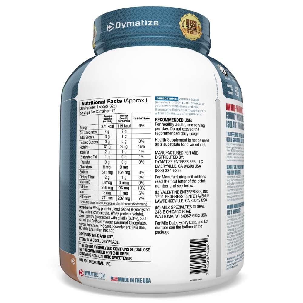 Dymatize ISO 100 Hydrolyzed - Whey Protein Isolate - 2.3 Kg (5 Lb)