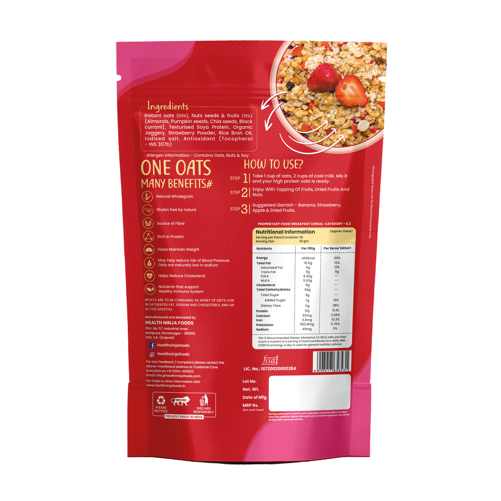 High Protein Health Ninja Strawberry Oats | 900 gm