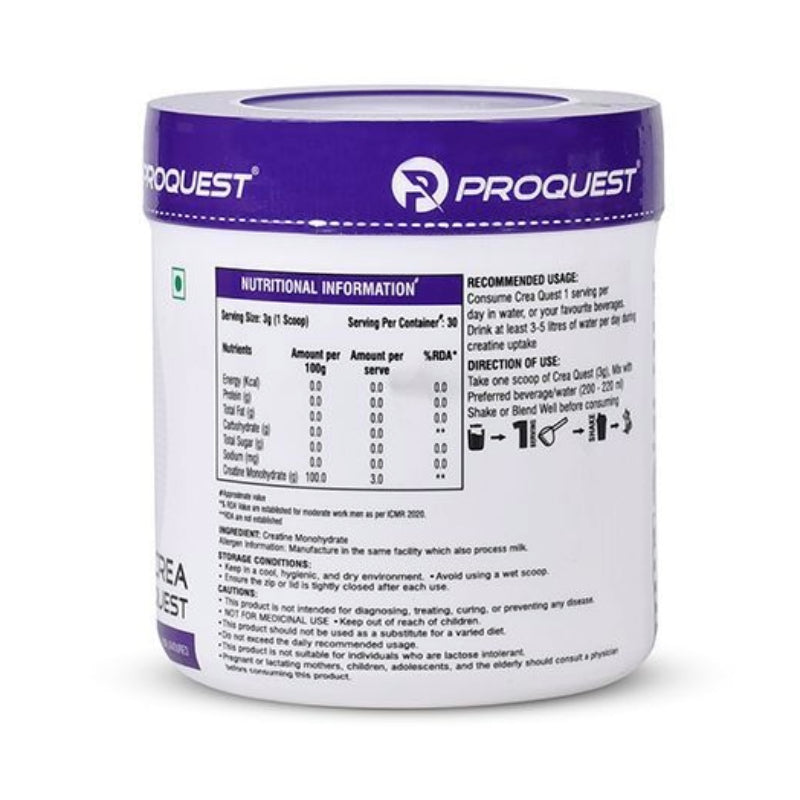 PROQUEST Creatine Micronized Monohydrate 90G | 30 Servings | Unflavoured