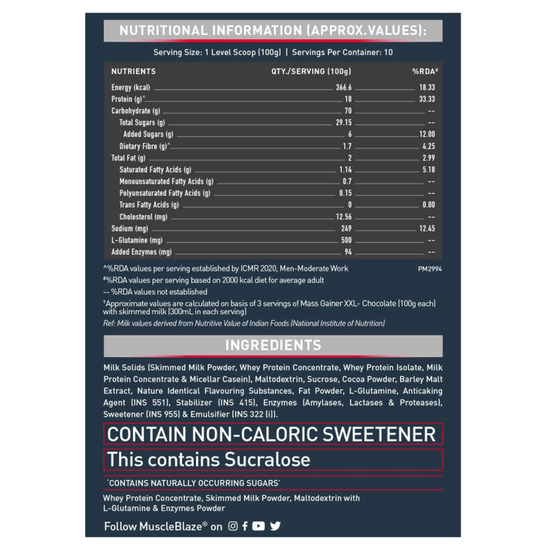 MuscleBlaze Mass Gainer Xxl | Chocolate | 1 Kg