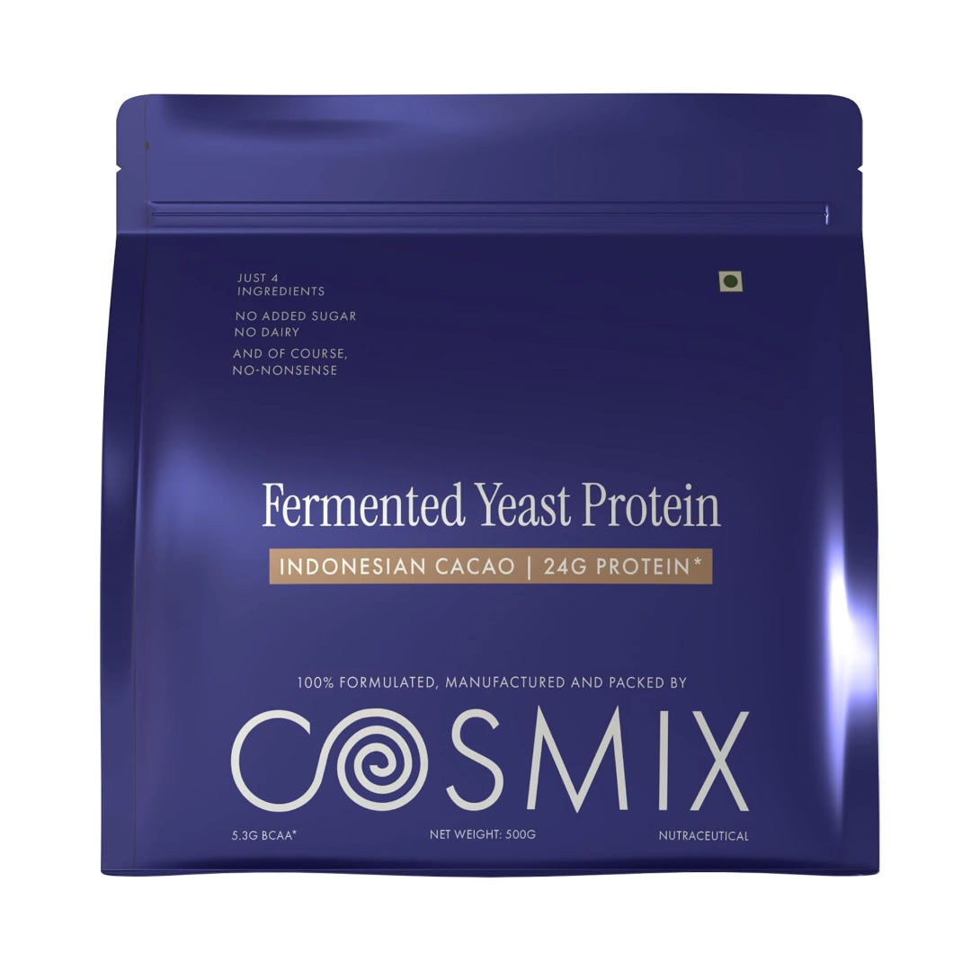 Cosmix Fermented Yeast Protein Powder | 24g Protein | Indonesian Cacao, 500g Pouch