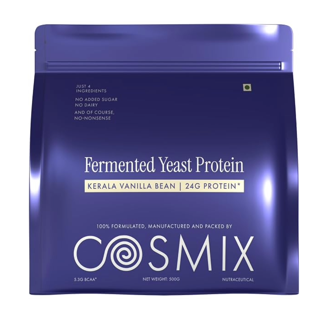 Cosmix Fermented Yeast Protein Powder | 24g Protein | Kerala Vanilla Bean, 500g Pouch