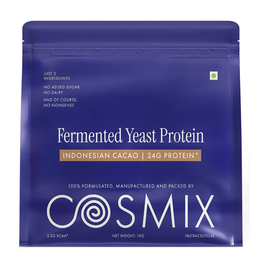 Cosmix Fermented Yeast Protein Powder | 24g Protein | Indonesian Cacao, 1Kg Pouch