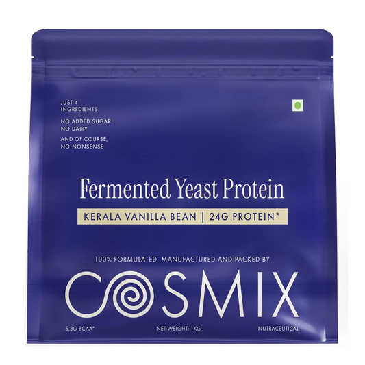 Cosmix Fermented Yeast Protein Powder | 24g Protein | Kerala Vanilla Bean, 1Kg Pouch