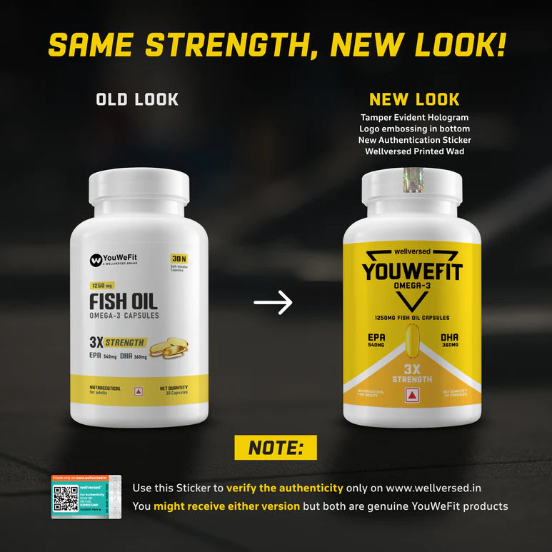 YouWeFit Omega-3 Fish Oil (30 Capsules)| 1250mg Triple Strength Fish Oil Capsules