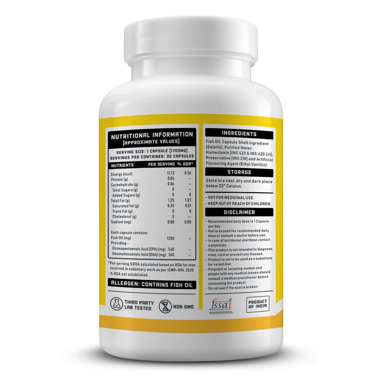 YouWeFit Omega-3 Fish Oil (30 Capsules)| 1250mg Triple Strength Fish Oil Capsules