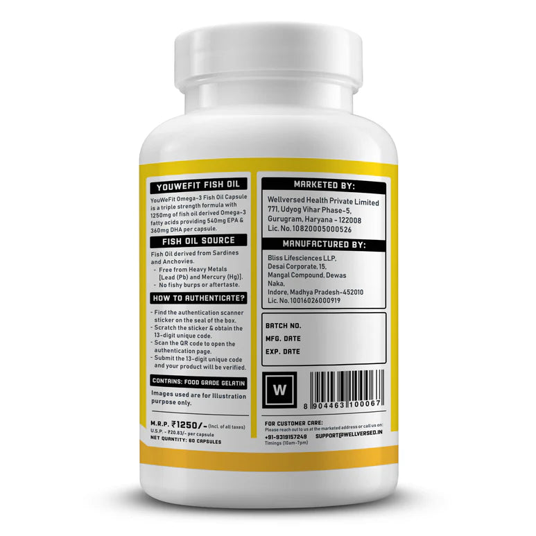 Wellversed (YouWeFit) Fish Oil Omega -3 1250Mg – 60 Caps