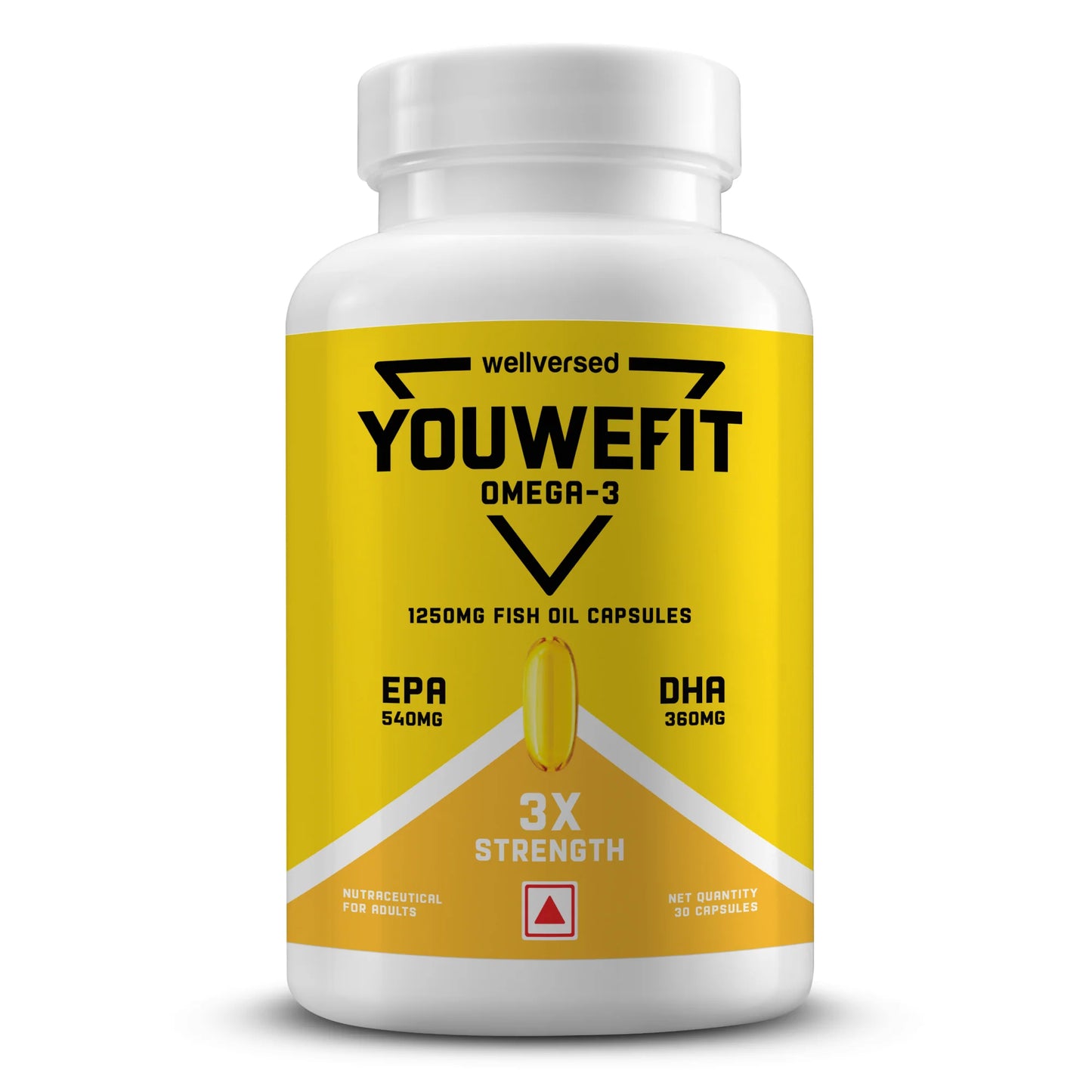 YouWeFit Omega-3 Fish Oil (30 Capsules)| 1250mg Triple Strength Fish Oil Capsules