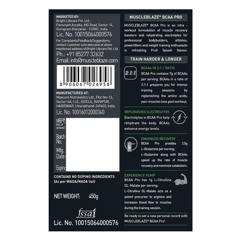 Muscle Blaze BCAA pro 450g