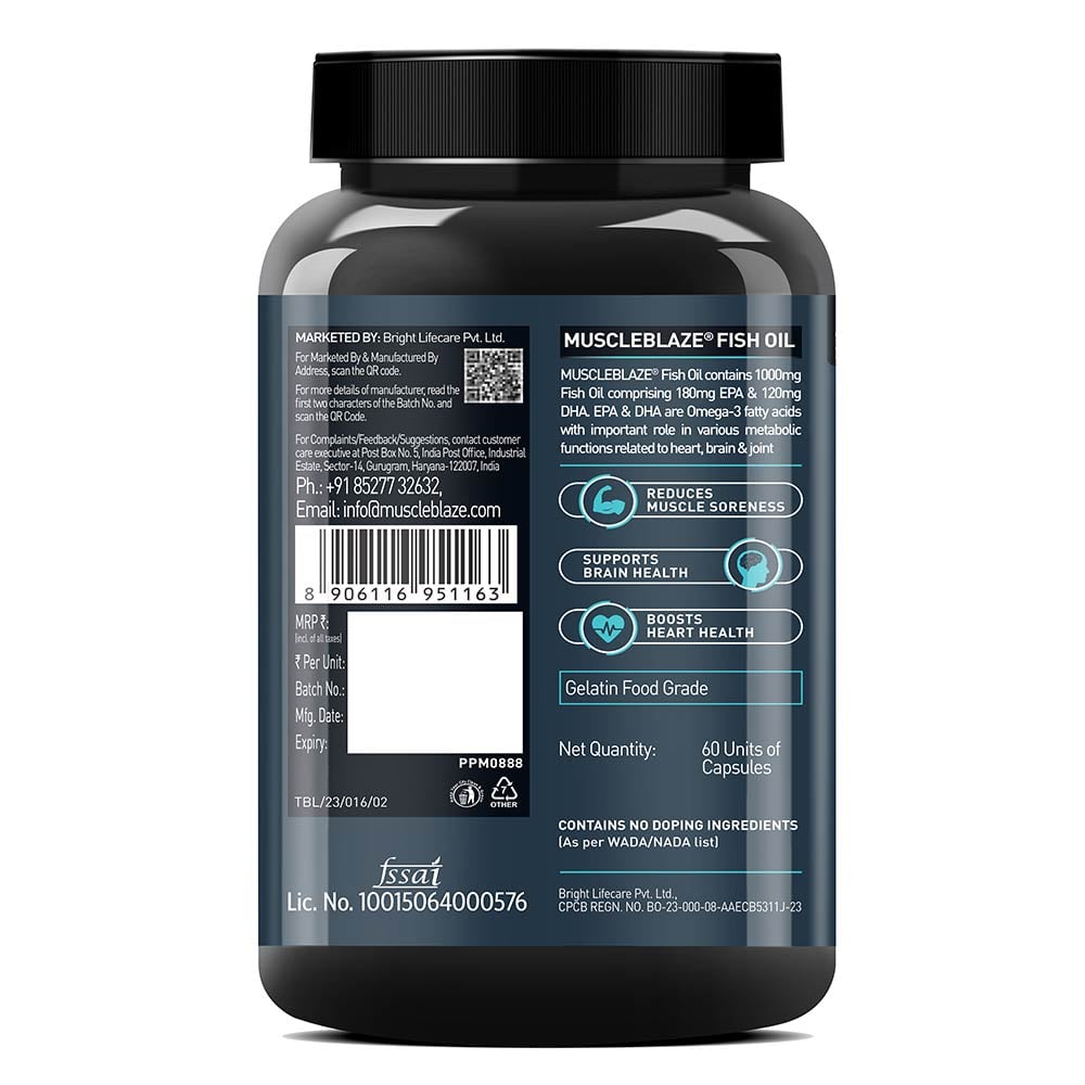 MuscleBlaze Omega 3 Fish Oil (1000 mg) 60 capsules