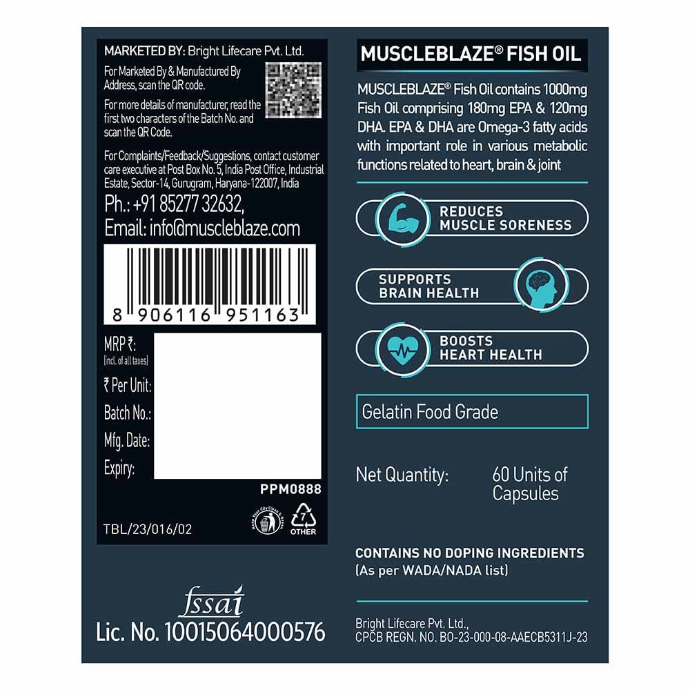 MuscleBlaze Omega 3 Fish Oil (1000 mg) 60 capsules